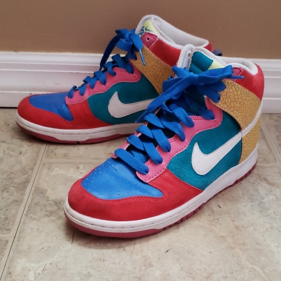 multi colored nike high tops